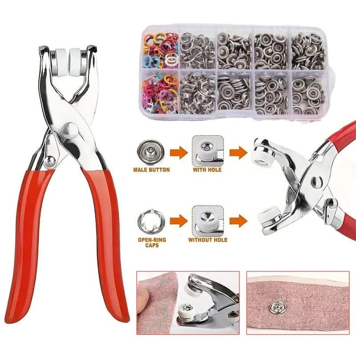 🧵 Sewing Kit with 50pcs Metal Buttons – Manual Pliers Tool Included