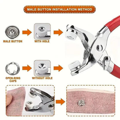 🧵 Sewing Kit with 50pcs Metal Buttons – Manual Pliers Tool Included